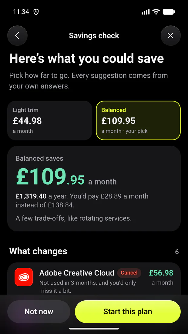 Subs HQ savings check presenting light, balanced and deep-cut plans